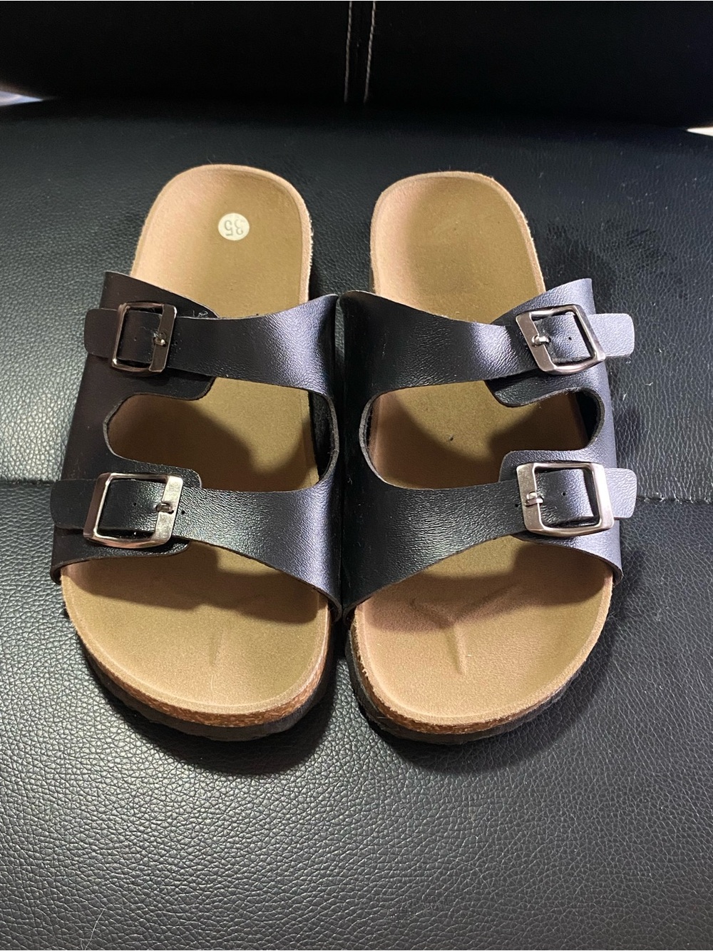Unbranded Women’s Double-Buckle Slide Sandals in Black Size 35/4.5-5 US